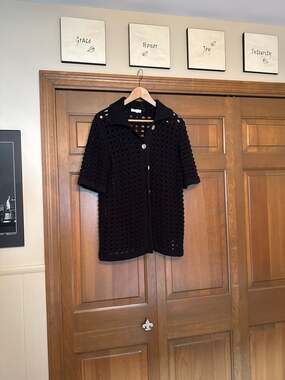Little Lies Black 100% Cotton Open Knit Short Sleeve Button-Down Cardigan